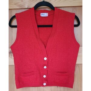 Vintage Garland 100% Wool Red Sweater Vest Shell Buttons Pockets SMALL Retro S